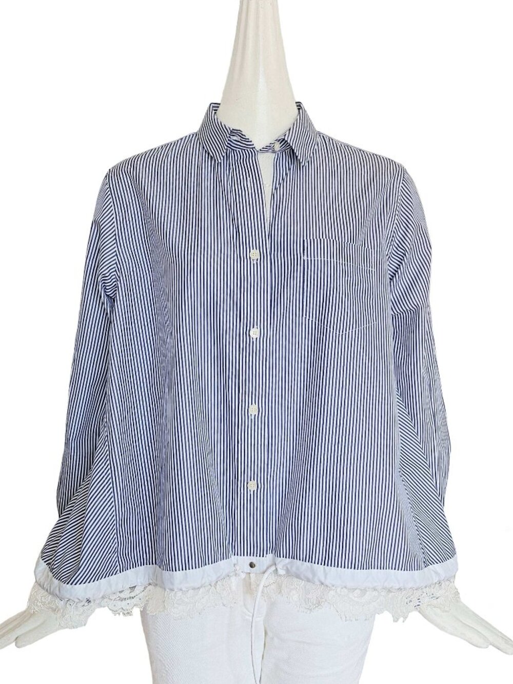 SACAI BLUE/WHITE STRIPED LACE TRIM BLOUSE (3)